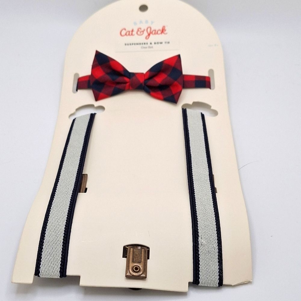 Cat & Jack Red and Black Bow Tie with Suspenders Set For Baby